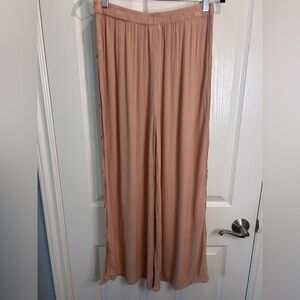 🍋”Salty Lemon” Apricot/Tan Wide Leg Pants w/ Elastic Waist & Side Buttons